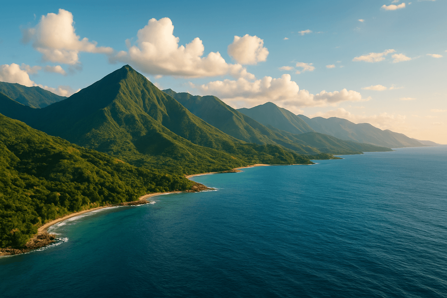 Haitian landscape with mountains and ocean